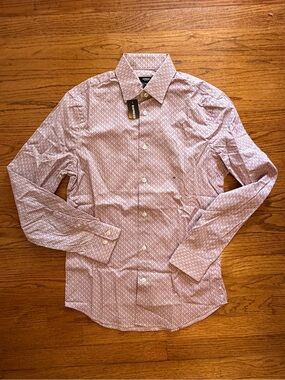 Express Men's Light Pink Geometric Dress Shirt